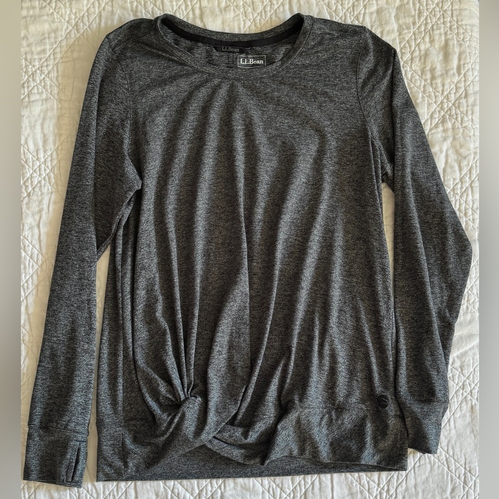 L.L. Bean Gray Long Sleeve Twist Knot Top Medium